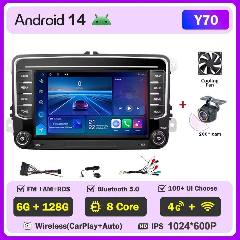 

Автомобильный радиоприемник Android 14, Carplay для VW Volkswagen Skoda Octavia Golf 5 6 Touran Passat B6 Polo Jetta CarPlay, автонавигация, стерео