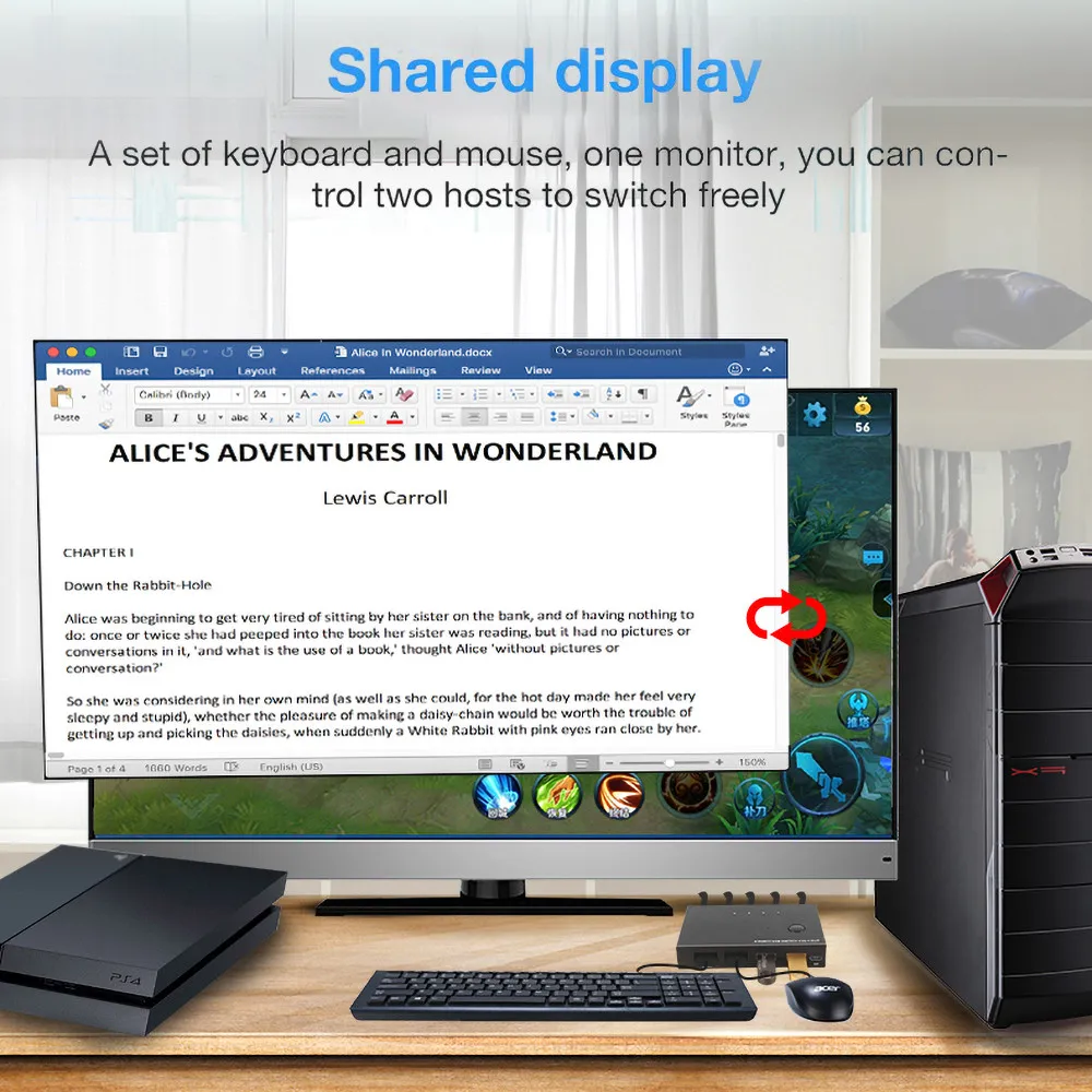 HDMI-совместимый KVM-переключатель двойной ПК на один монитор с 2 USB-портами 4K USB
