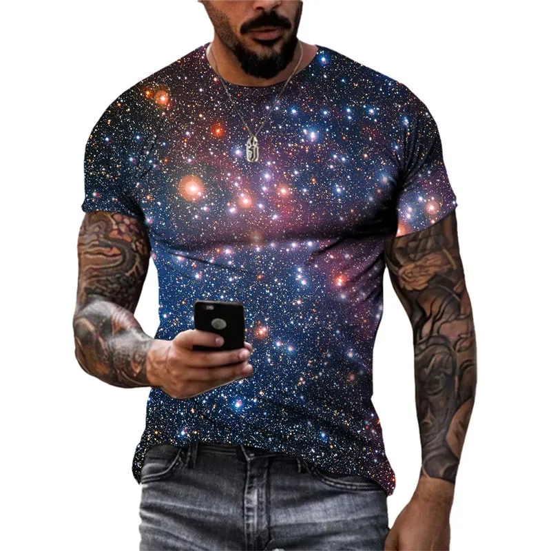 

Fashion 3D printed starry sky graphic t shirts Autumn casual t shirt for men Street personality short sleeved round neck y2k top