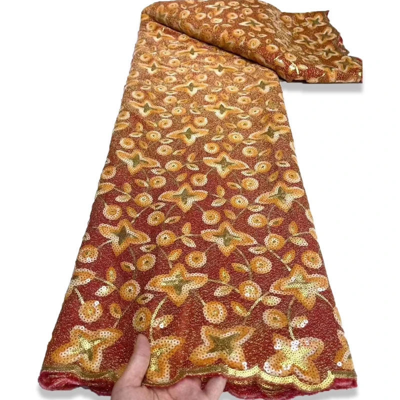 

Sequined Lace African Lace Fabric 2022 High Quality Lace Fabric 5 Yards, Latest Net Nigerian Lace Fabrics For Party Dress A04