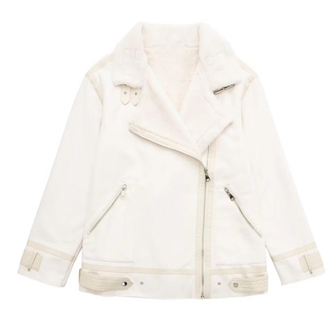 

Elmsk England High Winter Coat Women Street Patchwork Fur Leather Jacket
