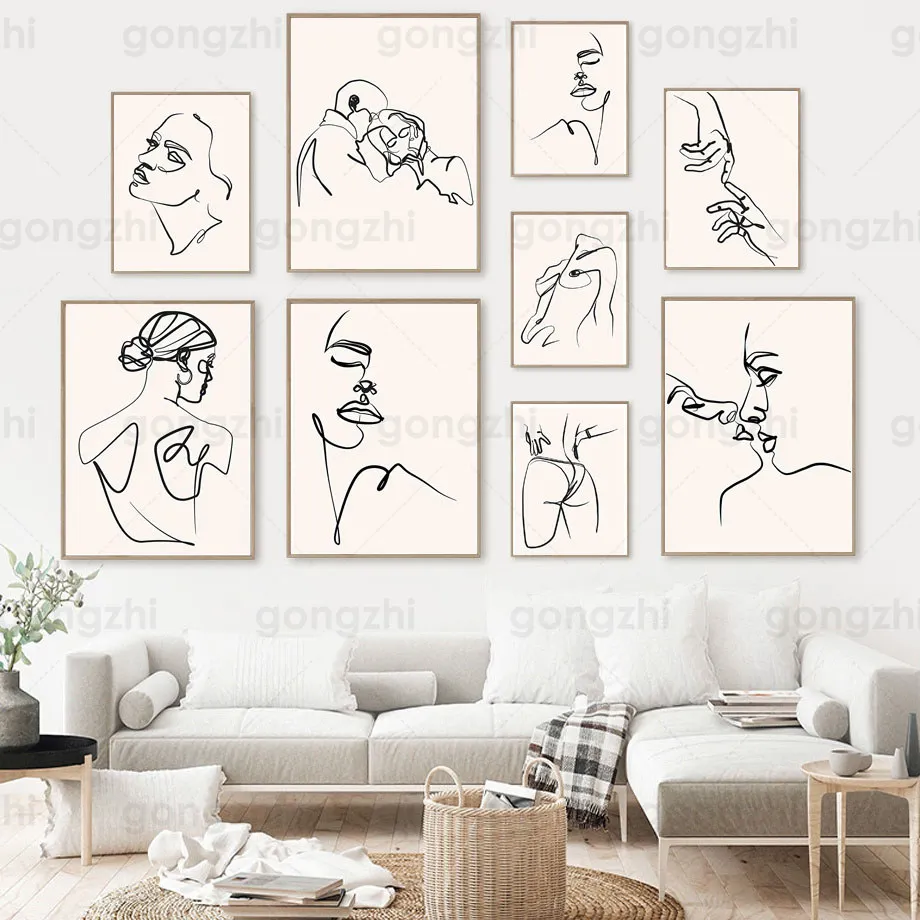 

Abstract Line Kiss Love Hug Canvas Painting Romantic Sexy Girl Wall Art Poster Modern Minimalist Pictures for Living Room Decor