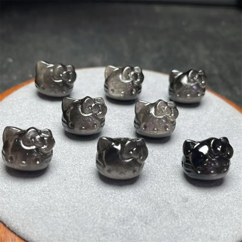 5 шт. натуральный Серебряный обсидиановый мультяшный Кот резьба Рейки Исцеление
