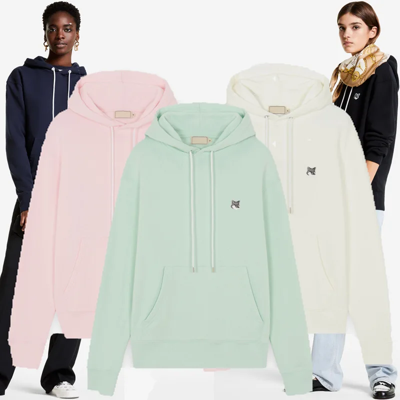 

Simple casual Women fox Hoodie sweatshirt Single Fox Head Embroidered Cotton Loose Hoodie for Men and Women