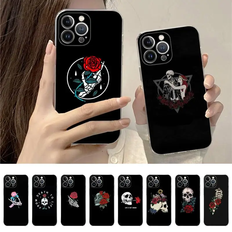 

Rose Skull Love Phone Case For iPhone 14 11 12 13 Mini Pro XS Max Cover 6 7 8 Plus X XR SE 2020 Funda Shell