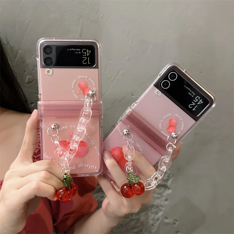 

Fresh Pink White Cherry Phone Case for Samsung Galaxy Z Flip 3 Z Flip 4 Hard PC Back Cover for ZFlip3 ZFlip4 Case Shell