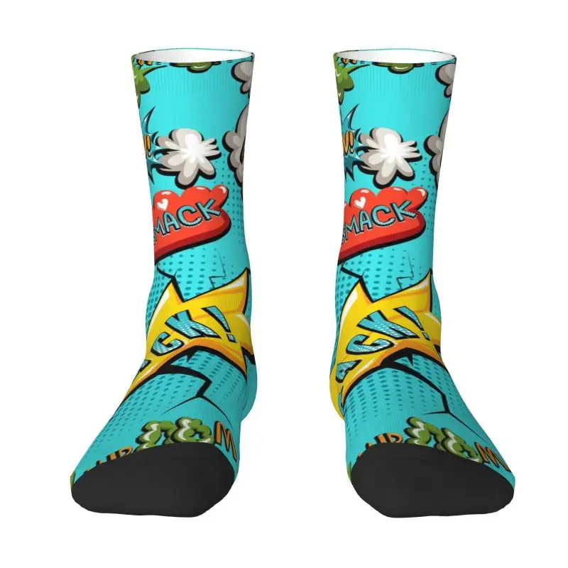 

Superhero Cartoon Anime Dress Socks Mens Womens Warm Fashion Novelty Comic Pop Art Explosions Pattern Crew Socks