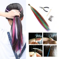 1set feather hair kit smooth with crochet hook lightweight multicolor hair extensions feathers for home