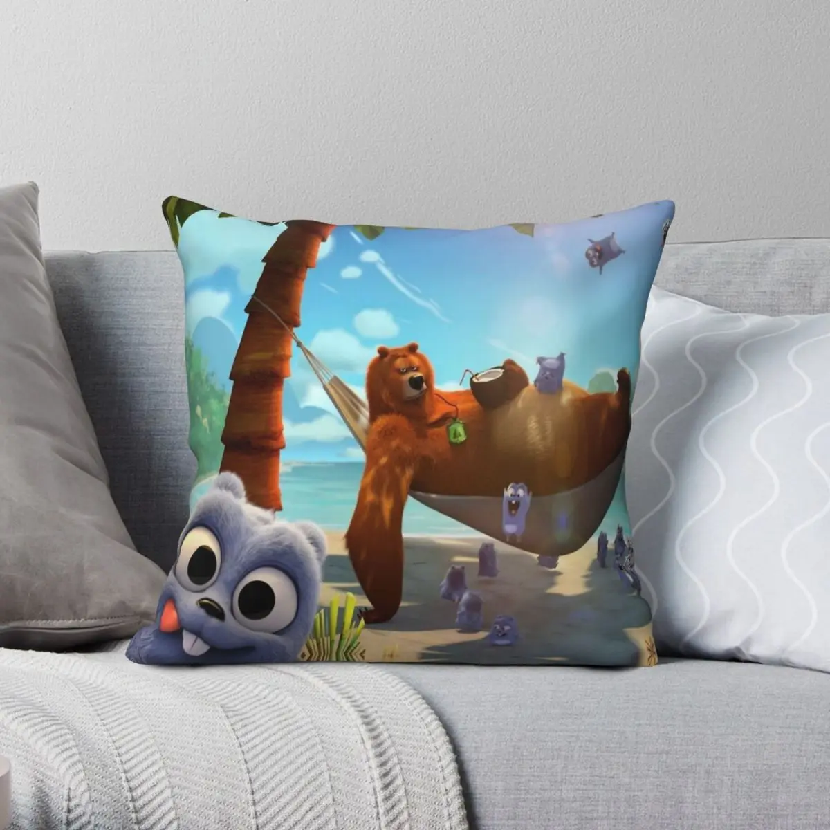 Праздничная наволочка Grizzy And The lemtimes Полиэстеровая льняная бархатная с принтом на