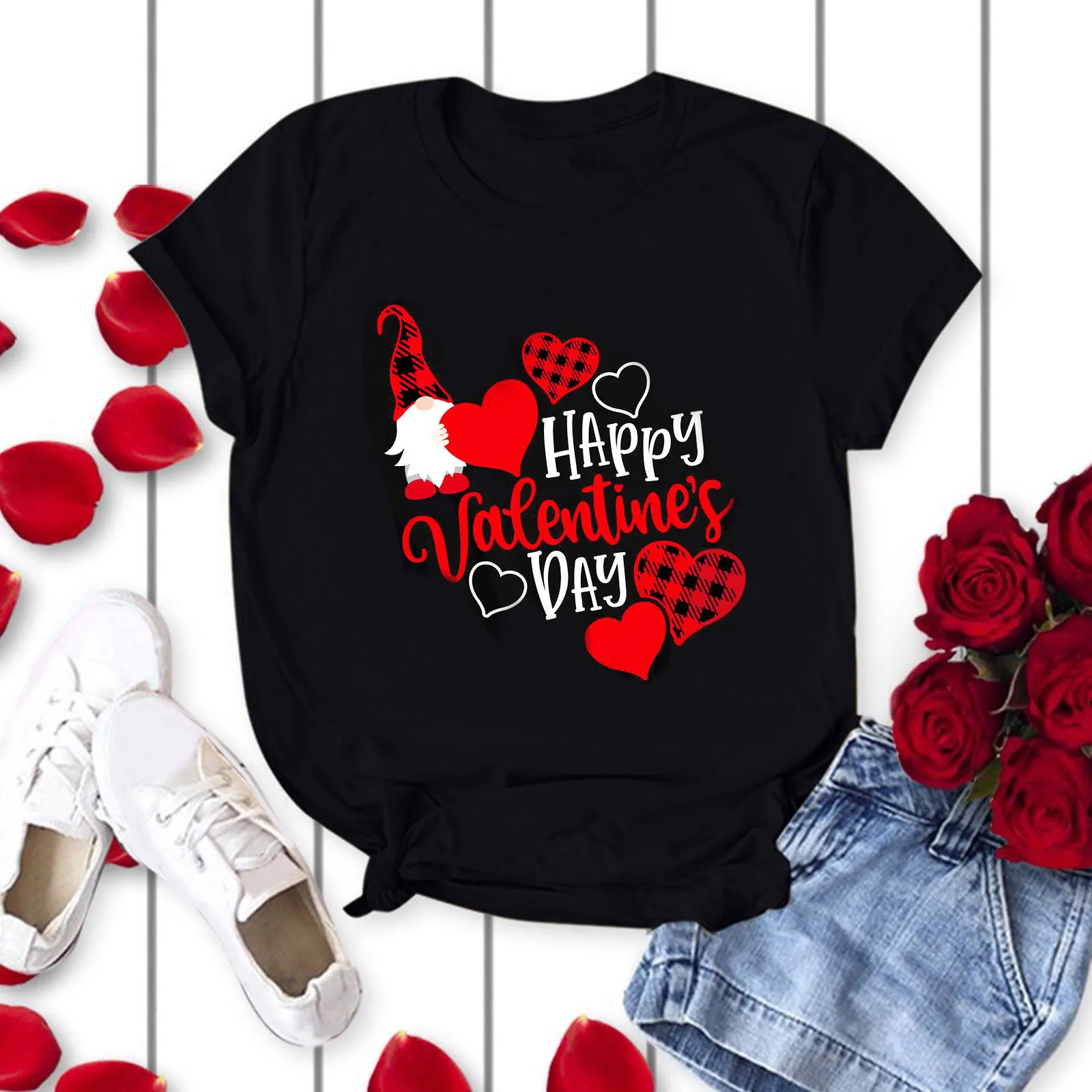 

Womens Valentine's Day Heart Printed Short Sleeve Tops Blouse T-Shirt Sweatshirts V Neck Basics Womens Long Sleeve Shirt
