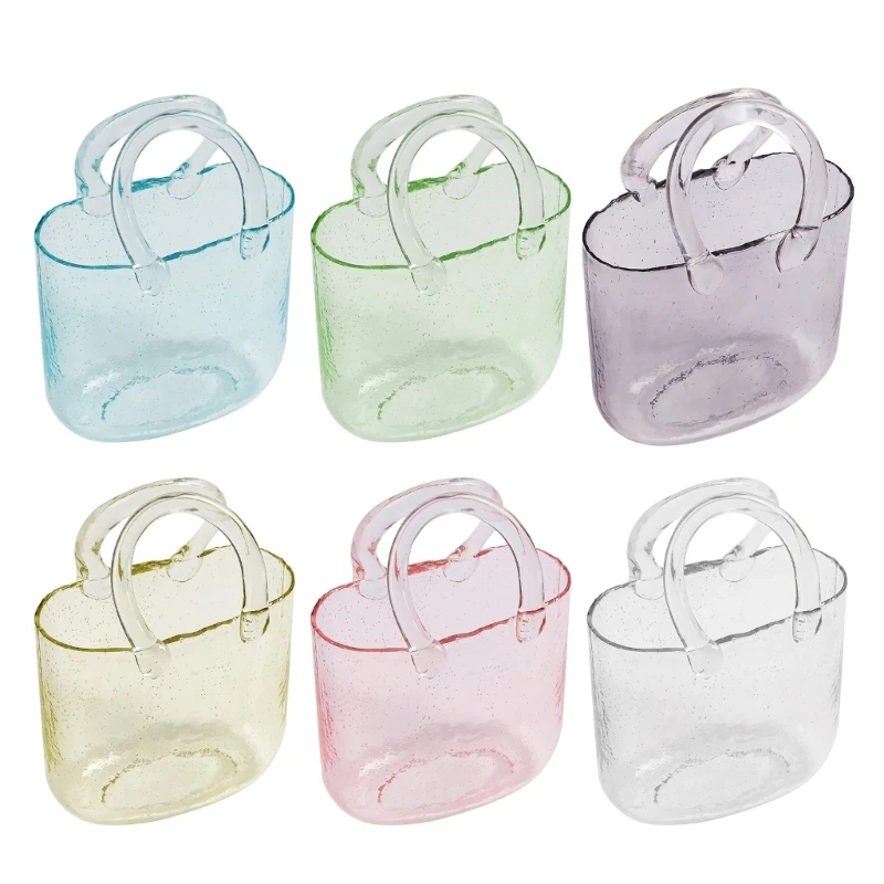 

K1MF Clear Glass Vase Fish Tote Bag Flower Handbag Bag Vase Desktop Centerpiece for School Office Bedroom Decoration