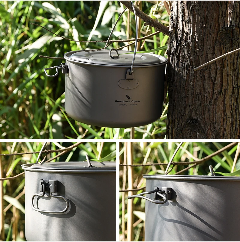 2400ml 1600ml 1400ml Big Capacity Titanium Camping Pot Outdoor Hanging Pot Portable Camping Picnic Water Cup Boundless Voyage