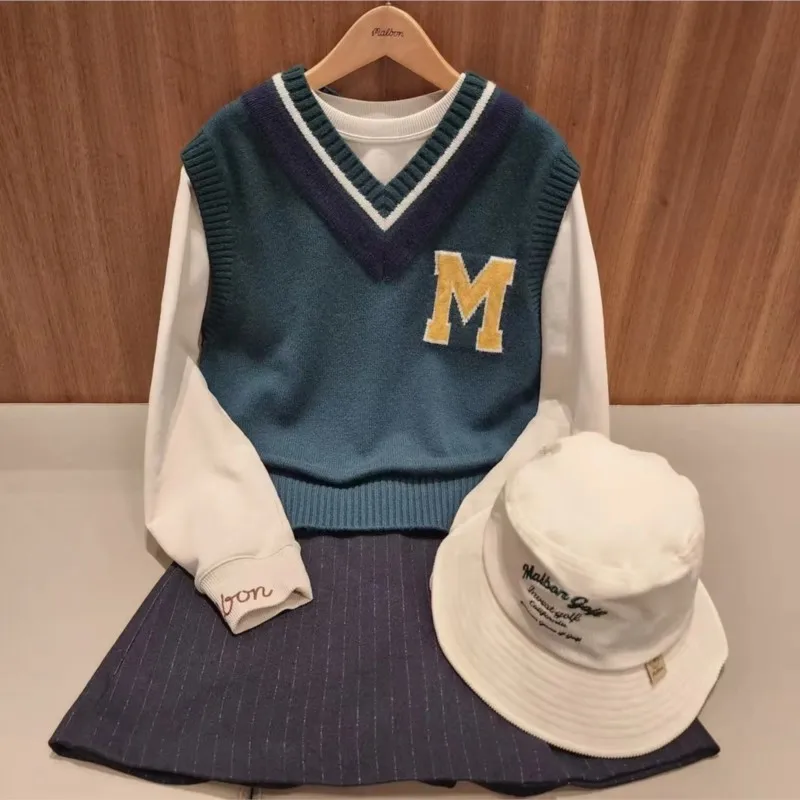 【 Presale 】Women‘s Casual Contrast Color V Neck Sweater Vest Sleeveless Sweater Vest