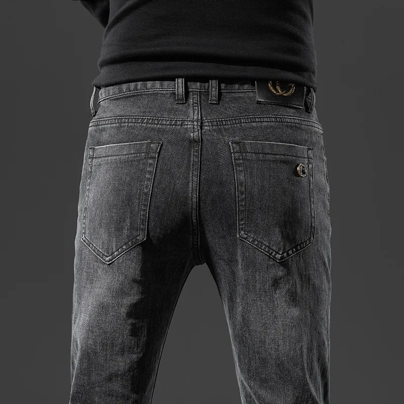 2023 Light Luxury Brand Jeans Men's 2022 New Mid-waist Trousers Gray Black Slim Straight Stretch Casual Pants Men Jeans  Jeans