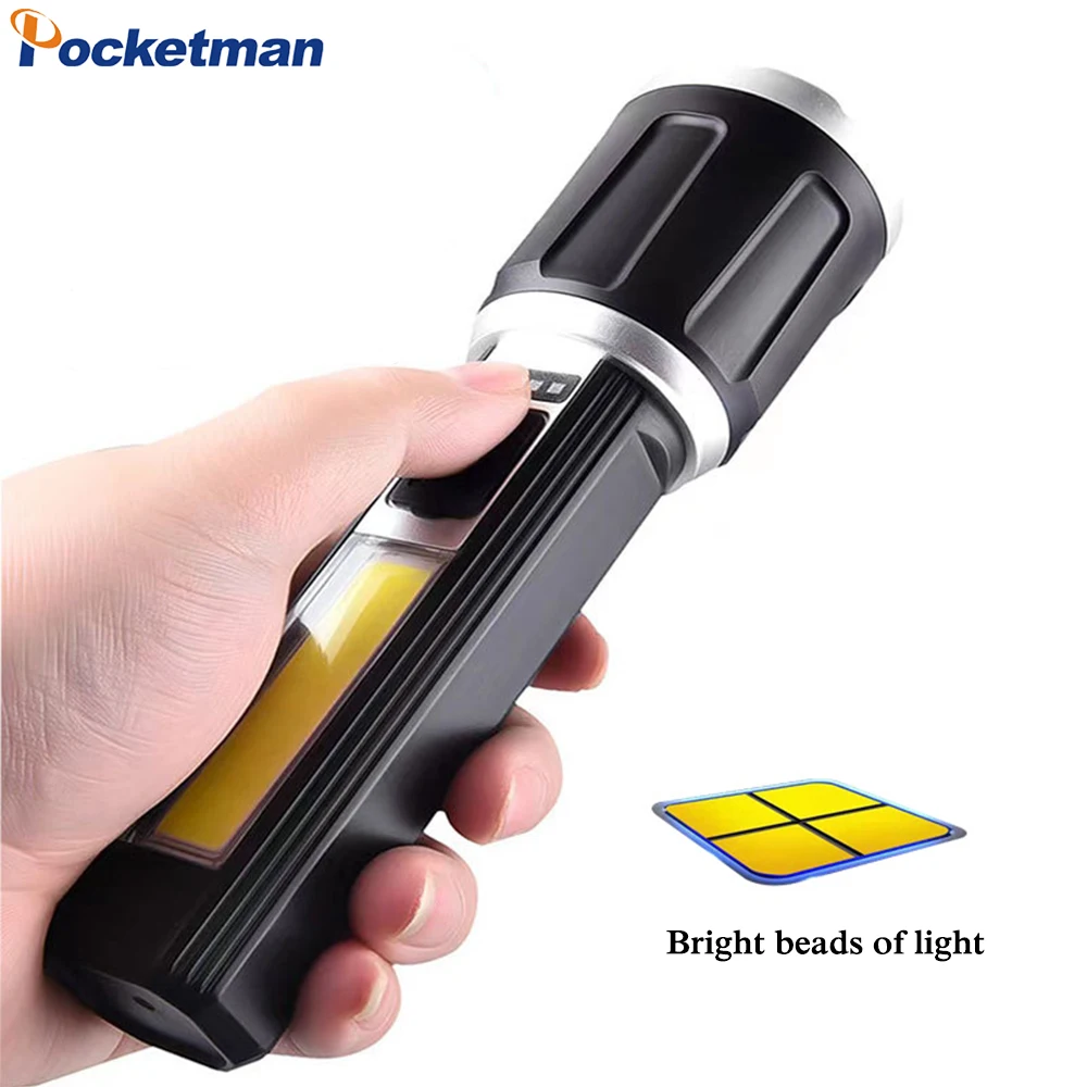 

High Lumen LED Flashlight USB Rechargeable Flashlights Outdoor Waterproof Torch with Side Light Portable Work Light
