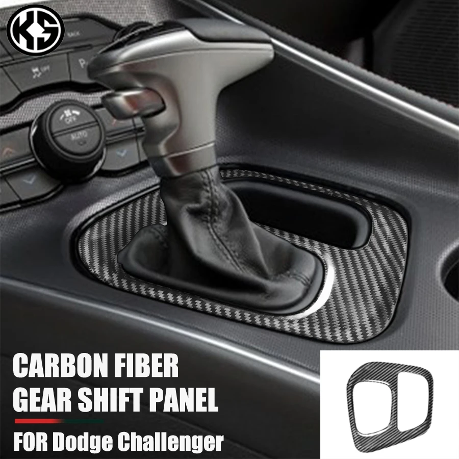 KS Carbon Fiber for Dodge Challenger 2015 2016 2017 2018 2019 2020 Accessories Interior Car Gear Shift Panel Cover Sticker