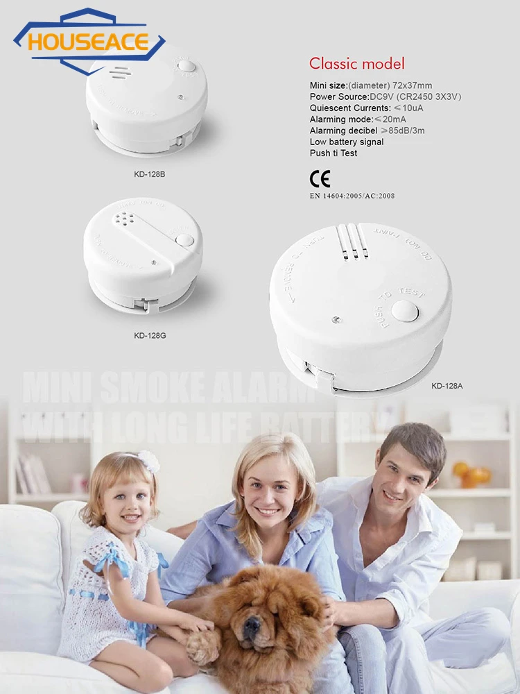 HOUSEACE Mini Smart Photoelectric Gas High Sensitivity Detector Wireless Smoke Alarm Home Use Portable Intelligent Alarm KD-128