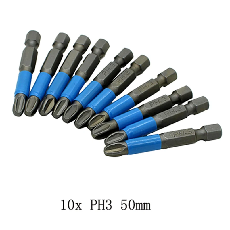 

10pcs Magnetic Screwdriver Bits Set Non-slip Bits 50mm PH1/PH2/PH3/PZ1/PZ2/PZ3