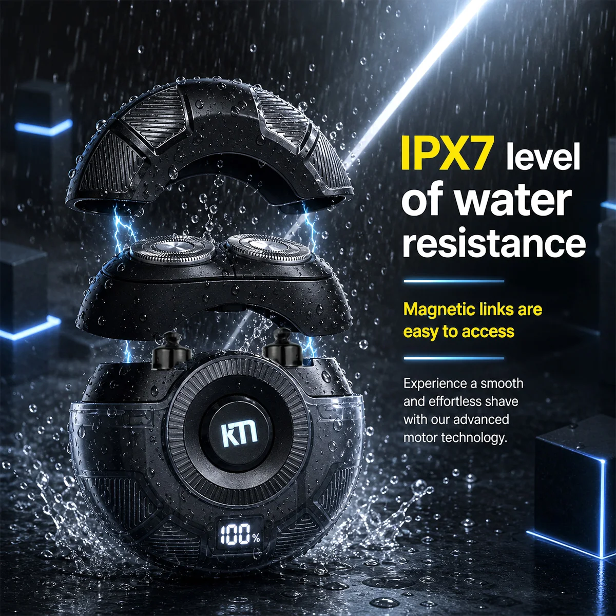Фото Мини-электробритва Kemei KM-T71 для мужчин, 8000 об/мин, 8 Вт, LED-дисплей, водонепроницаемость IPX7, профессиональная бритва, спиннер, для барбершопа. №3