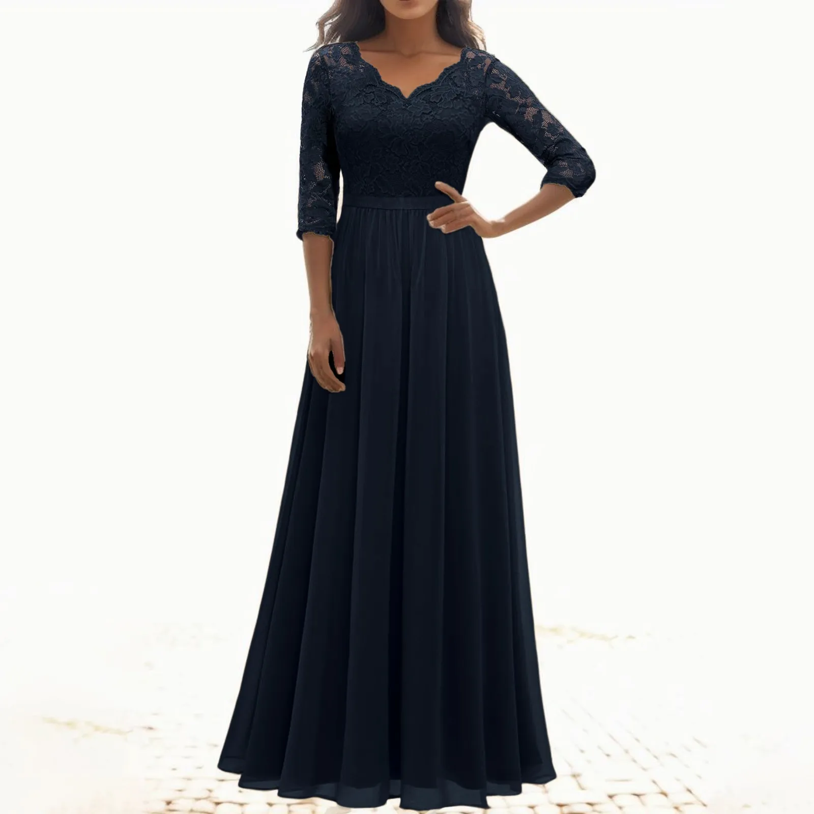 Женское элегантное платье с длинным рукавом и V-образным вырезом