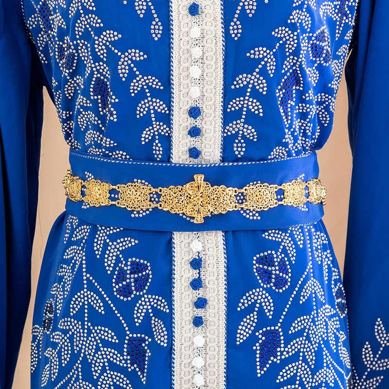 

Chic Arabian Gold Color Waist Chain Fine Carved Metal Handmade Hollow Out Flower Wedding Dress Party Belt Jewelry