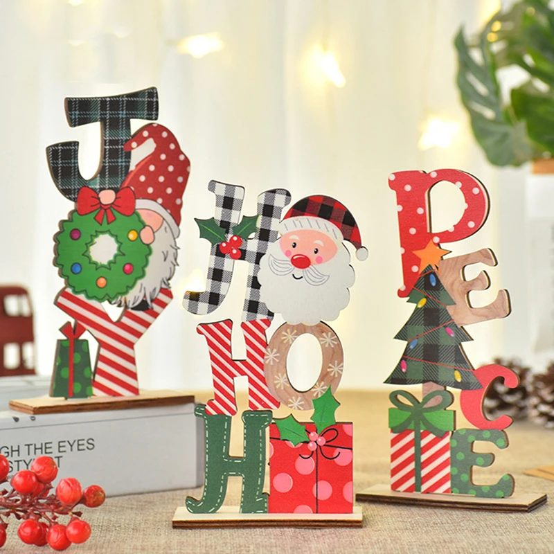 

1Pc Christmas Wooden Ornaments Xmas Tree Wooden Color Letter Ornaments For Home Kids Gift Decoration Supplies Accessories