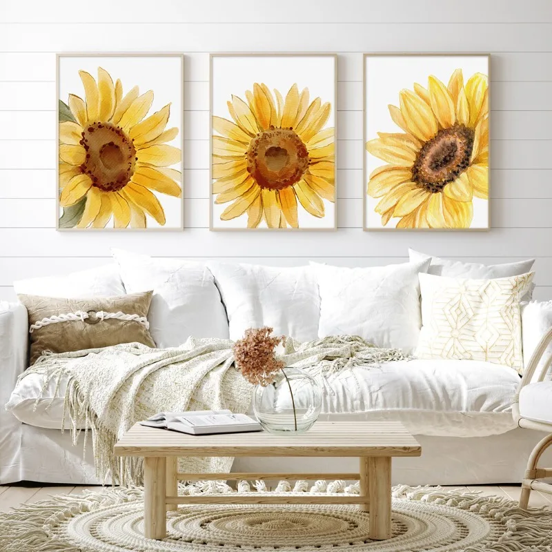 Акварельные Подсолнухи плакаты печатные растительные цветы Картина на холсте