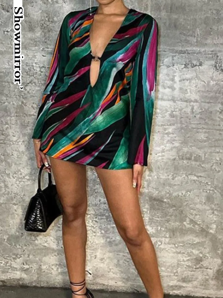 

Showmirror пикантное облегающее мини-платье с длинным рукавом и вырезами, осень 2022, элегантная одежда для вечерние НКИ, клуба Y2K Wholes