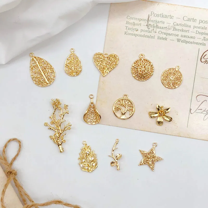 

DIY handmade material copper plated 18K real gold accessories leaf branches love five-pointed star pendant DIY earring material