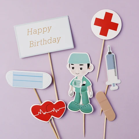 Тематический Топпер для торта с доктором на день медсестры, флажки для украшения вечеринки на день рождения, шприц, шапочка для таблеток, сердце, выпускной