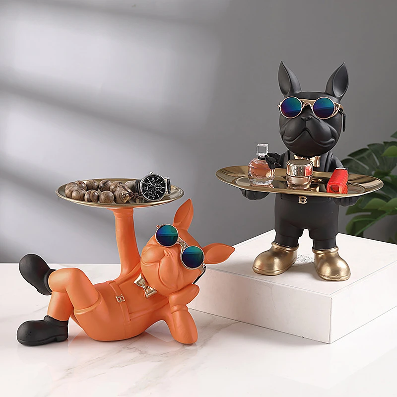 

Nordic Modern Bulldog Tray Storage Ornament Sculptures & Figurines Home Decoration Luxury Living Room Decor Decorative Statue