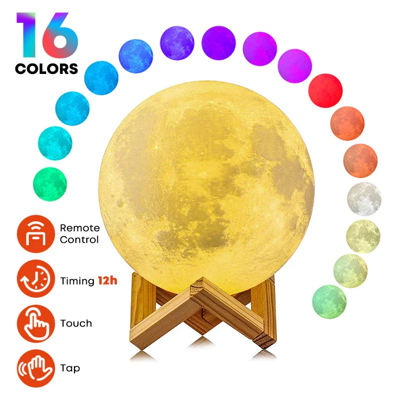 

Christmas Decorations LED Moon Lamp 3D Print Sphere Lamp USB Charge Multi-color Brightness Adjustable Night Light For Home room