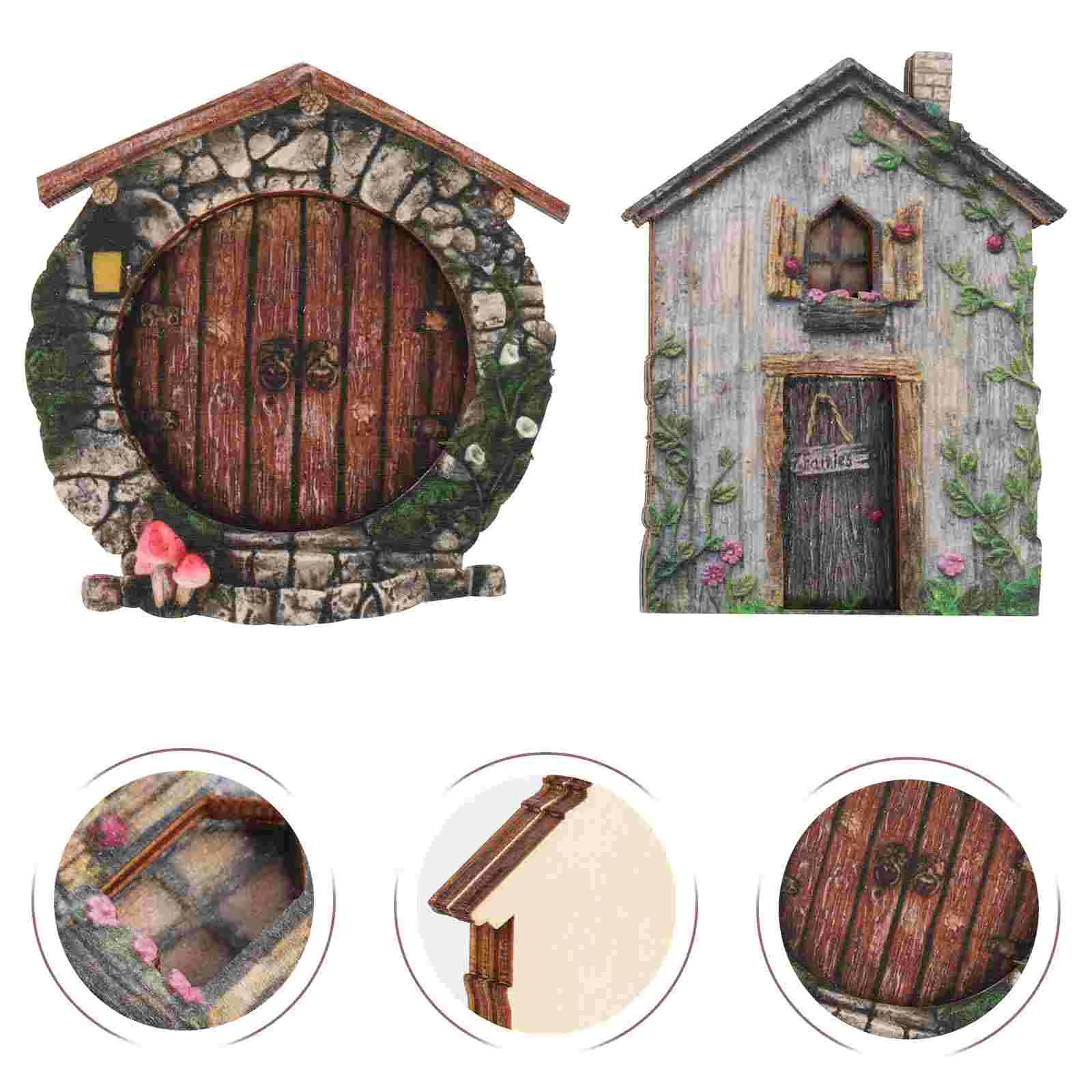 

2 Pcs Fairy Elf Door Wood Wooden Decor Garden Craft Statue Miniature Decoration