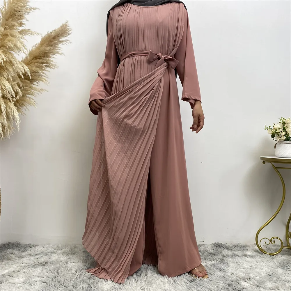 

2023 New Design Muslim Sets for Women Fashion Pleated Large Swing 1-piece Jumpsuit Wide-leg Pants Dress Islam Modest Clothing