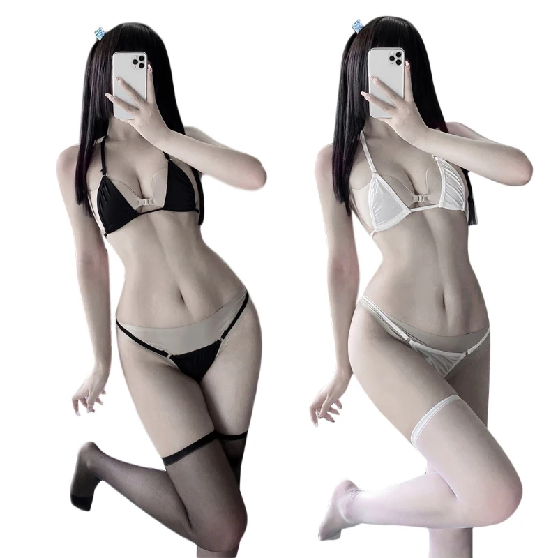 

2PCS Halter String Triangle Bra And Thong Exotic Set Sexy Women Lingerie Mini Bikini Lolita Cosplay Kawaii Underwear