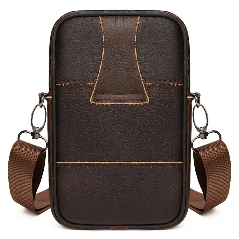 Real Cowhide Mobile Phone Bag Men's Waist Bag Multi Functional Casual Crossbody Small Bag Men's Waist Bag