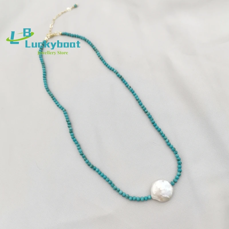 

Natural Gemstone Choker Necklace Real Turquoise Baroque Pearl Bohemian Necklace Boho Collier Femme 14K Gold Filled Women Jewelry