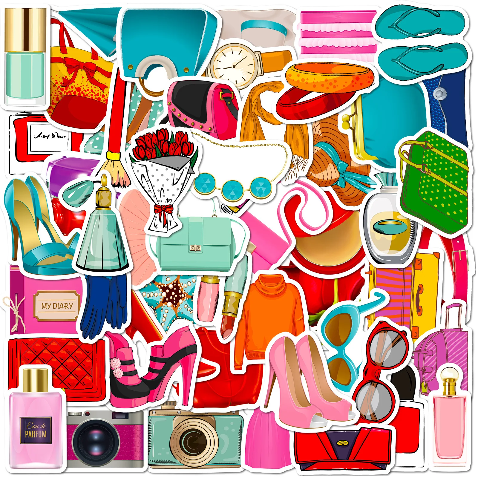 10/50pcs Fashion Bags Clothes Lipstick Perfume Stickers for 