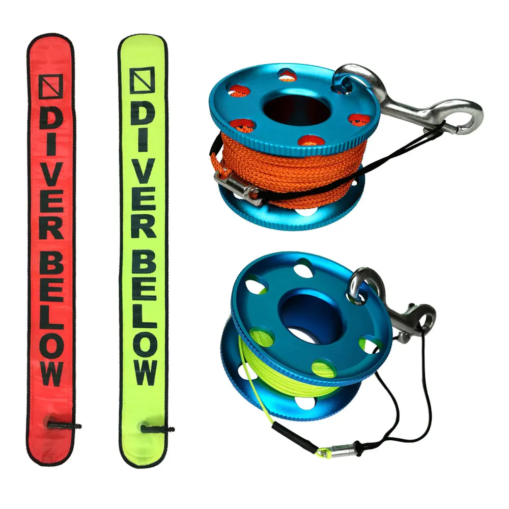 

30M Line Scuba Diving Finger Reel Spool 110cm SMB Safety Sausage Diving Safety Kit for Underwater Diver Snorkeling Cave