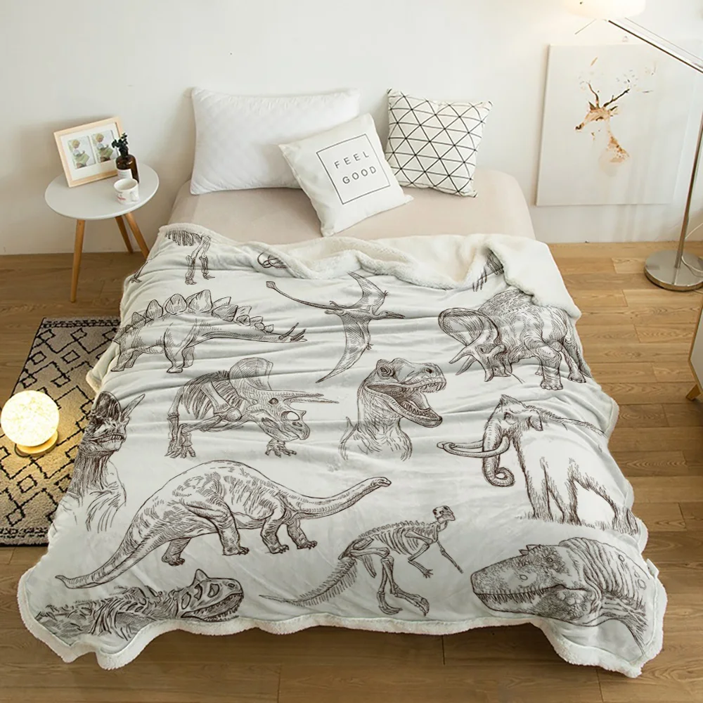 

Dinosaur Cartoon Black And White Lamb Cashmere Fleece Blanket Home Bed Sofa Winter Sherpa Bedding Kids Thick Bedspread
