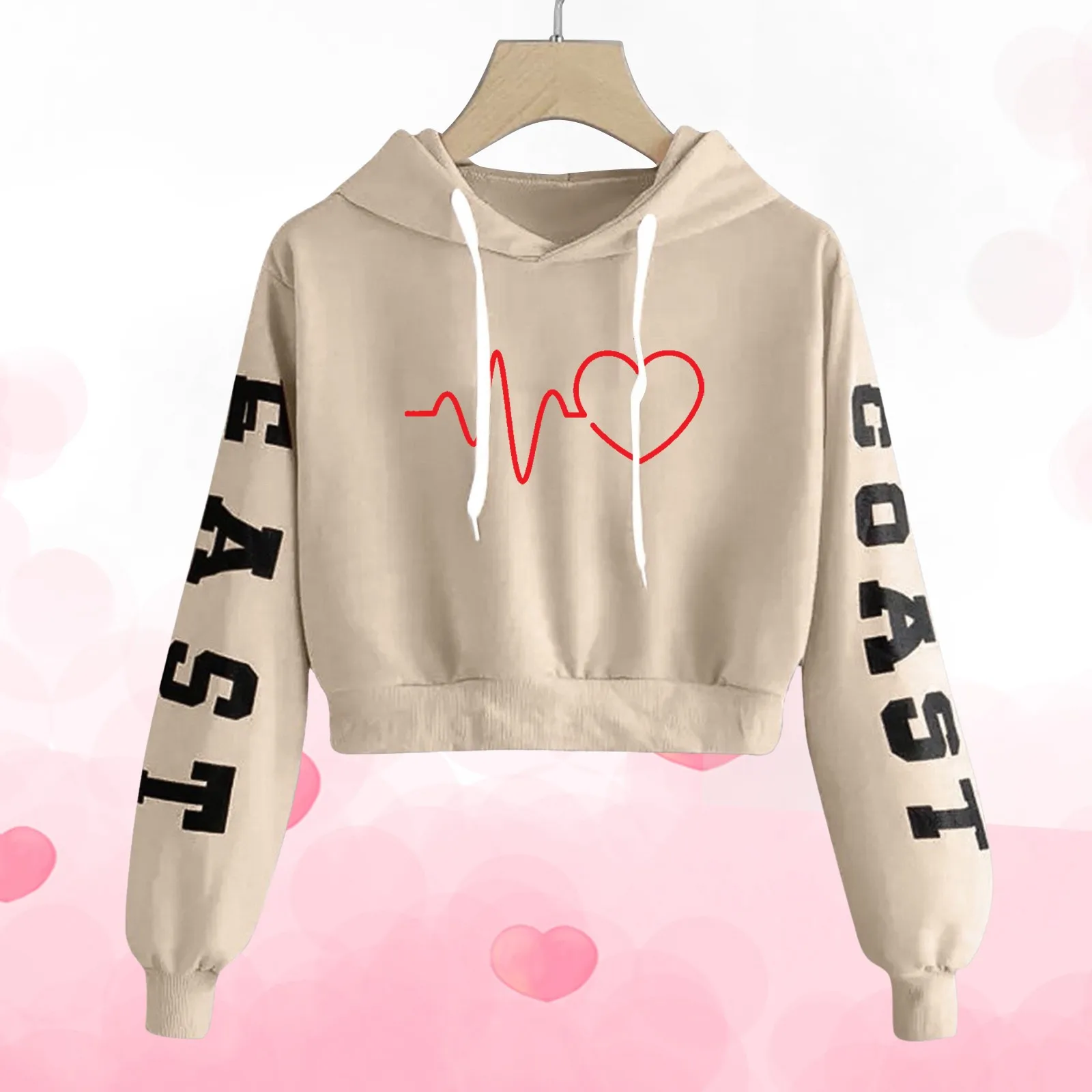 

Пуловер женский с капюшоном, Короткий Повседневный свитшот с надписью «Love», худи с принтом Jr, для девочек-подростков, на День святого Валентина