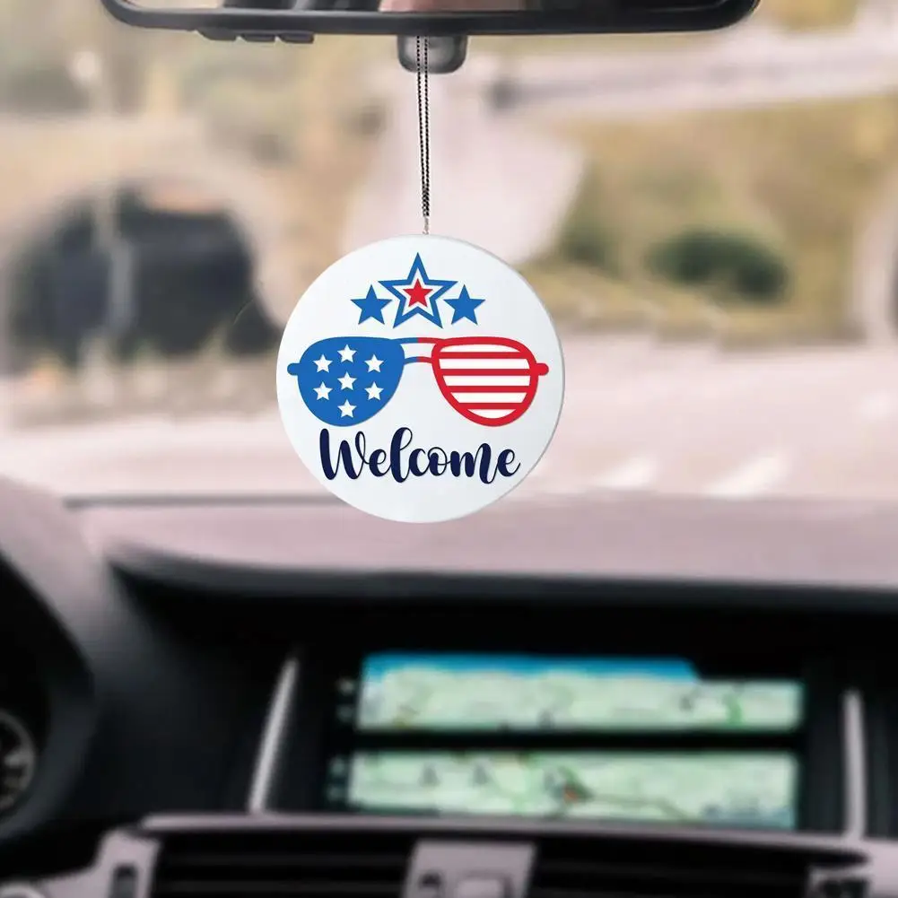 Car Hanging Signs Decor For Independence Day Welcome Plaques Commemorative Patriotic Wreath Front  4th Of July Sign Door Decro