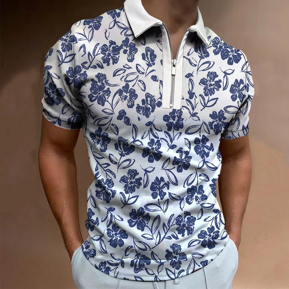 

2022 Moda Novos Tops Manga Curta Camisas Polo Personalidade 3D Tendência Impressão Dinâmica Gola Zip Roupas Camisetas Homens Neg