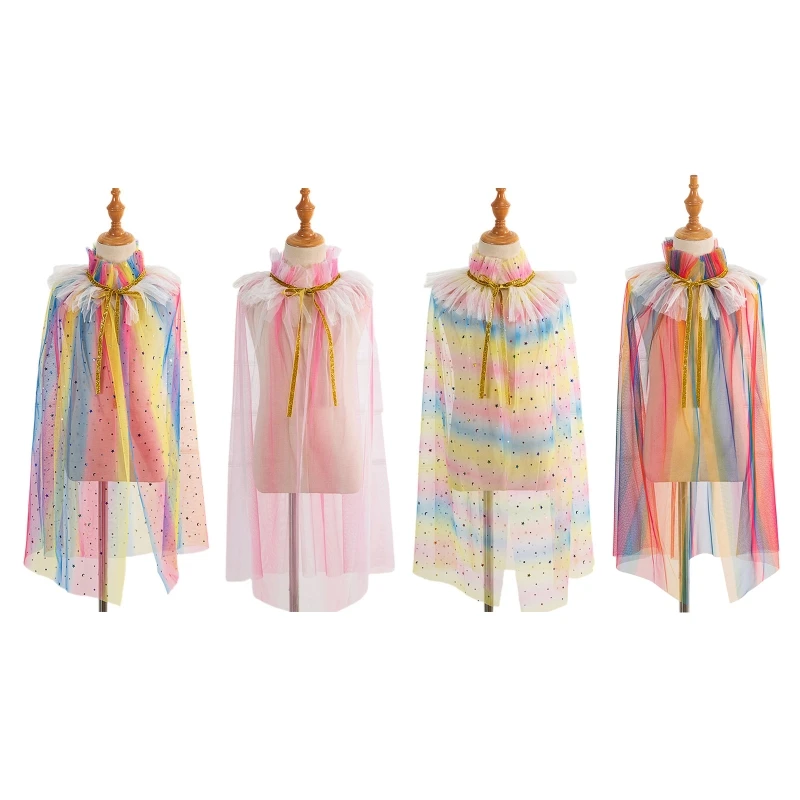 

Плащ принцессы для маленьких девочек, накидка с блестками и звездочками, для косплея, вечеринки, Рождества, Хэллоуина, Тюлевая шаль