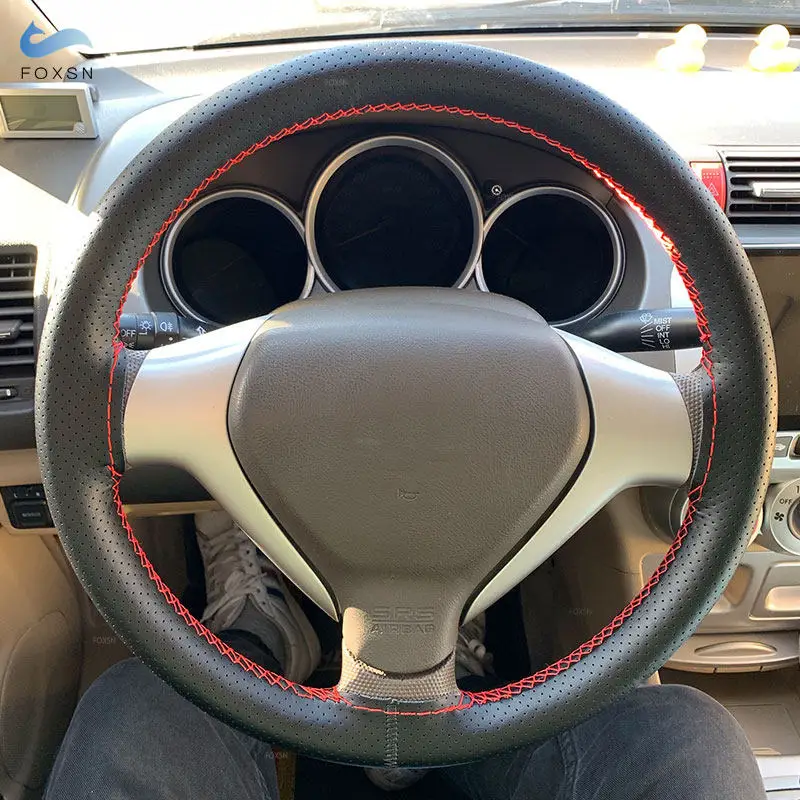 

Universal 38cm Hand Braid Perforated Leather Car Auto Accessories Interior Steering Wheel Cover With Needle and Thread