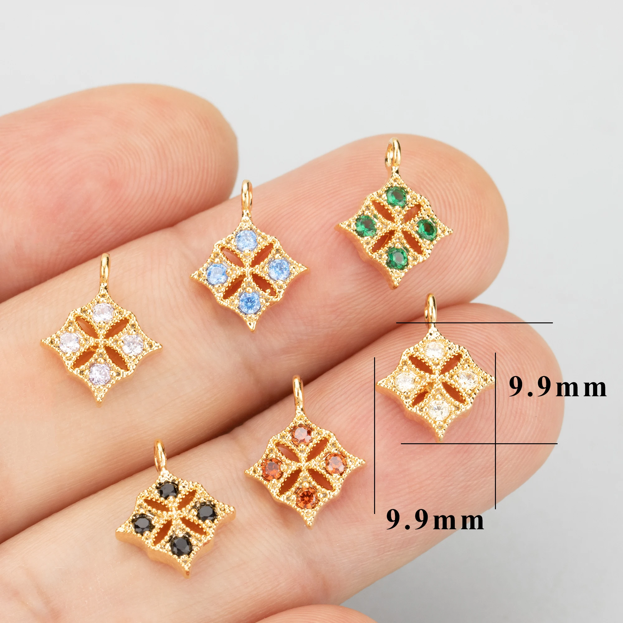 Подвески из меди и фианита с родиевым покрытием 6 шт