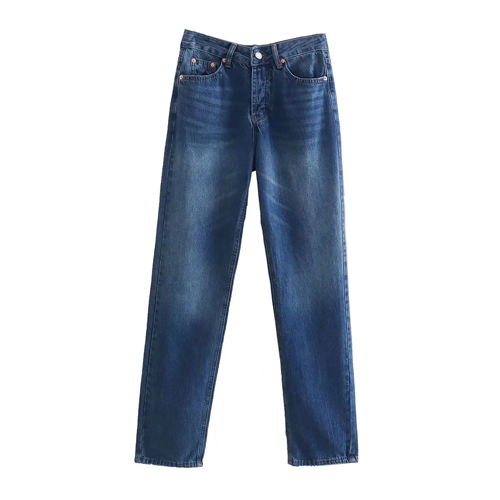 

URMASZA2022 women's spring and summer new European and American high street mid-waist straight jeans