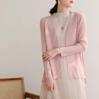 springautumn cardigan minimalism design solid color oversize casual pleated coat