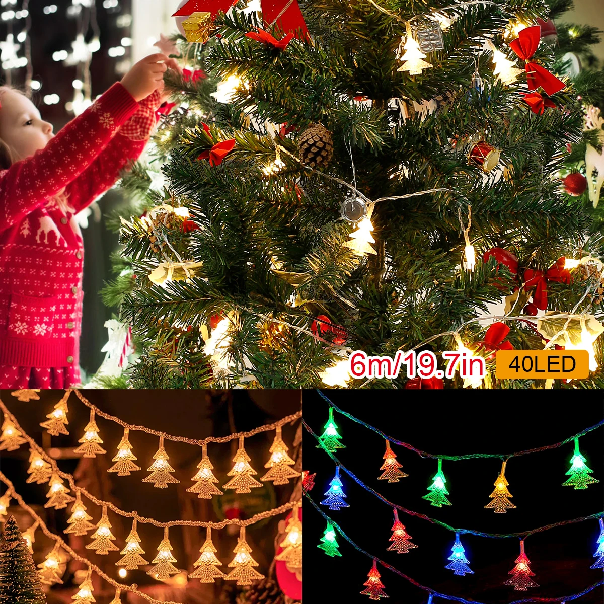 

Christmas Tree Shaped String Lights 20ft 40LED Christmas Fairy Lights Battery Powered Christmas Tree String Lights Waterproof