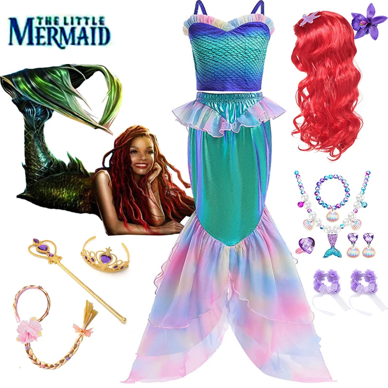

Disney Girls Cosplay Little Mermaid Ariel Princess Costume Kids Fish Tail Dresses Halloween Outfits for Carnival Party Clothes